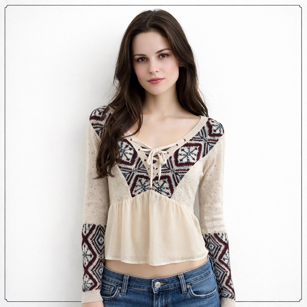 Abercrombie & Fitch Babydoll Top Fair Isle Sweater Vintage Y2K Women’s Sz XS